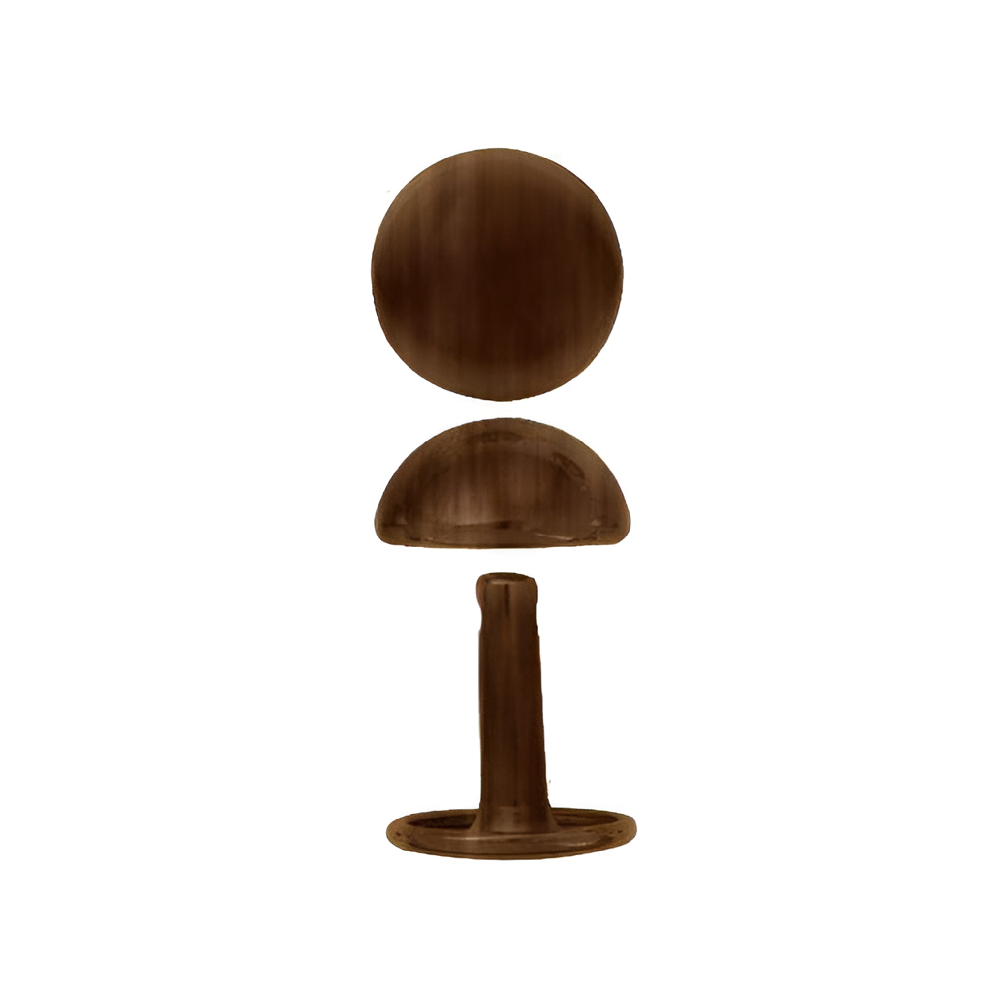 15mm Antique Brass, 13mm Double Cap Domed Rivet, Steel, 12-pack
