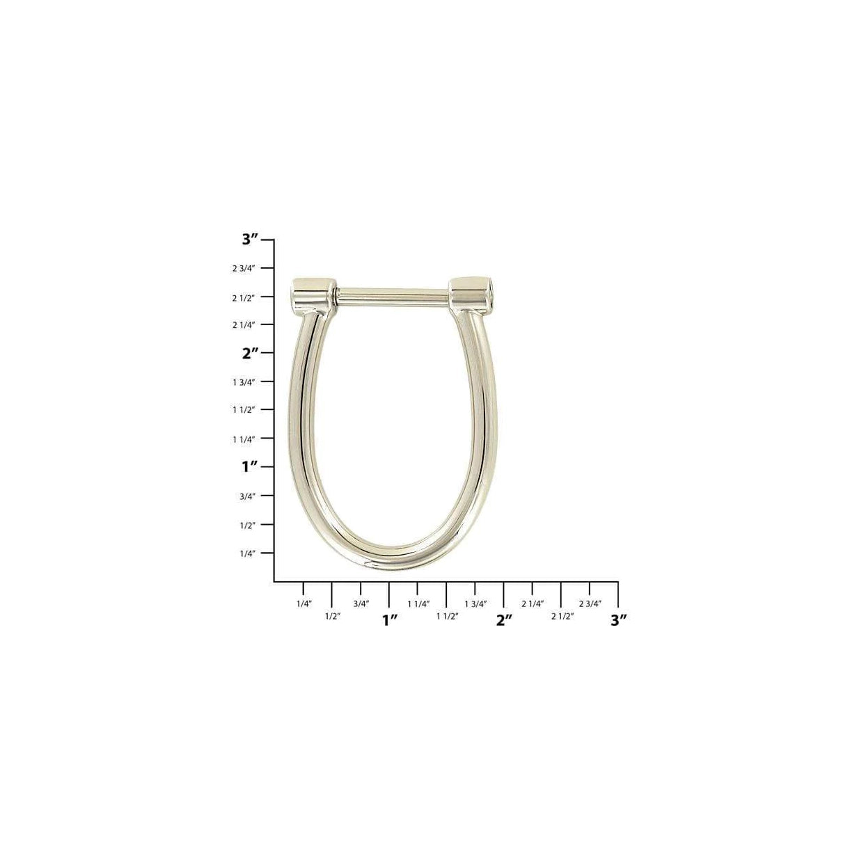 1", Shiny Nickel, Horseshoe D Ring with Screw-In Pin, Zinc Alloy, #P-2684