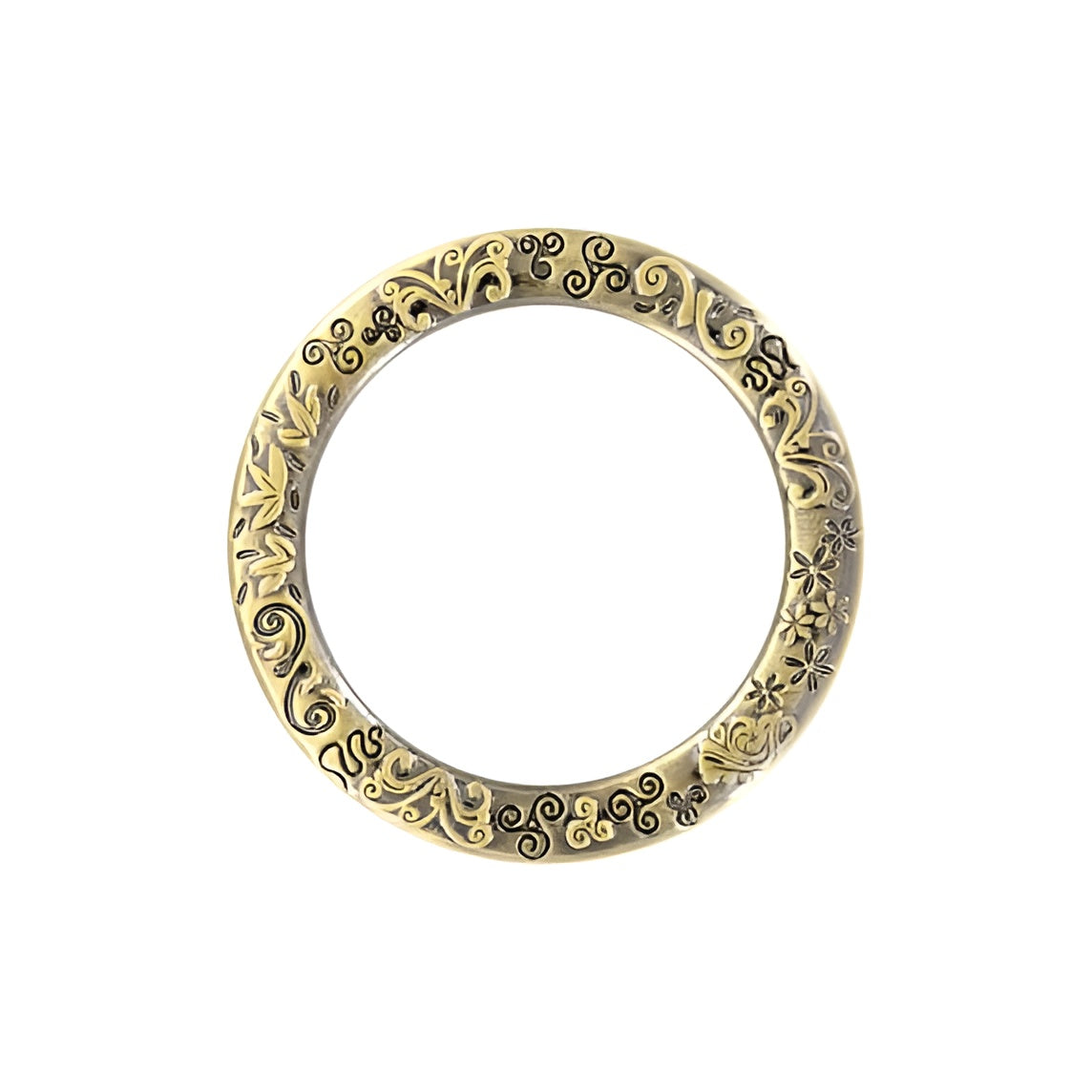 1 1/2" Embellished Antique Brass, Cast Flat Round Ring, Zinc Alloy
