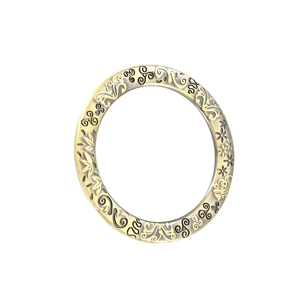 1 1/2" Embellished Antique Brass, Cast Flat Round Ring, Zinc Alloy