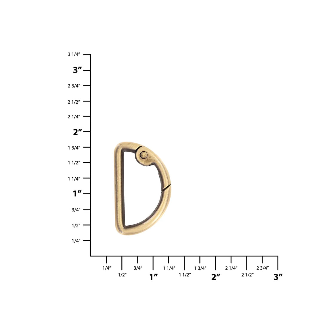 1 1/8" Antique Brass, Spring Gate D Ring, Zinc Alloy, #P-2811-ANTB