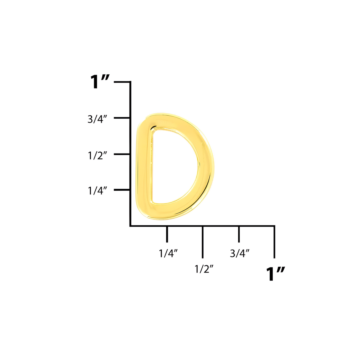 1/2" Shiny Gold, Cast Flat D Ring, Zinc Alloy-PK5