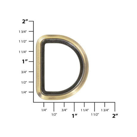 1 3/16" Antique Brass, Solid Beveled D Ring, Zinc Alloy