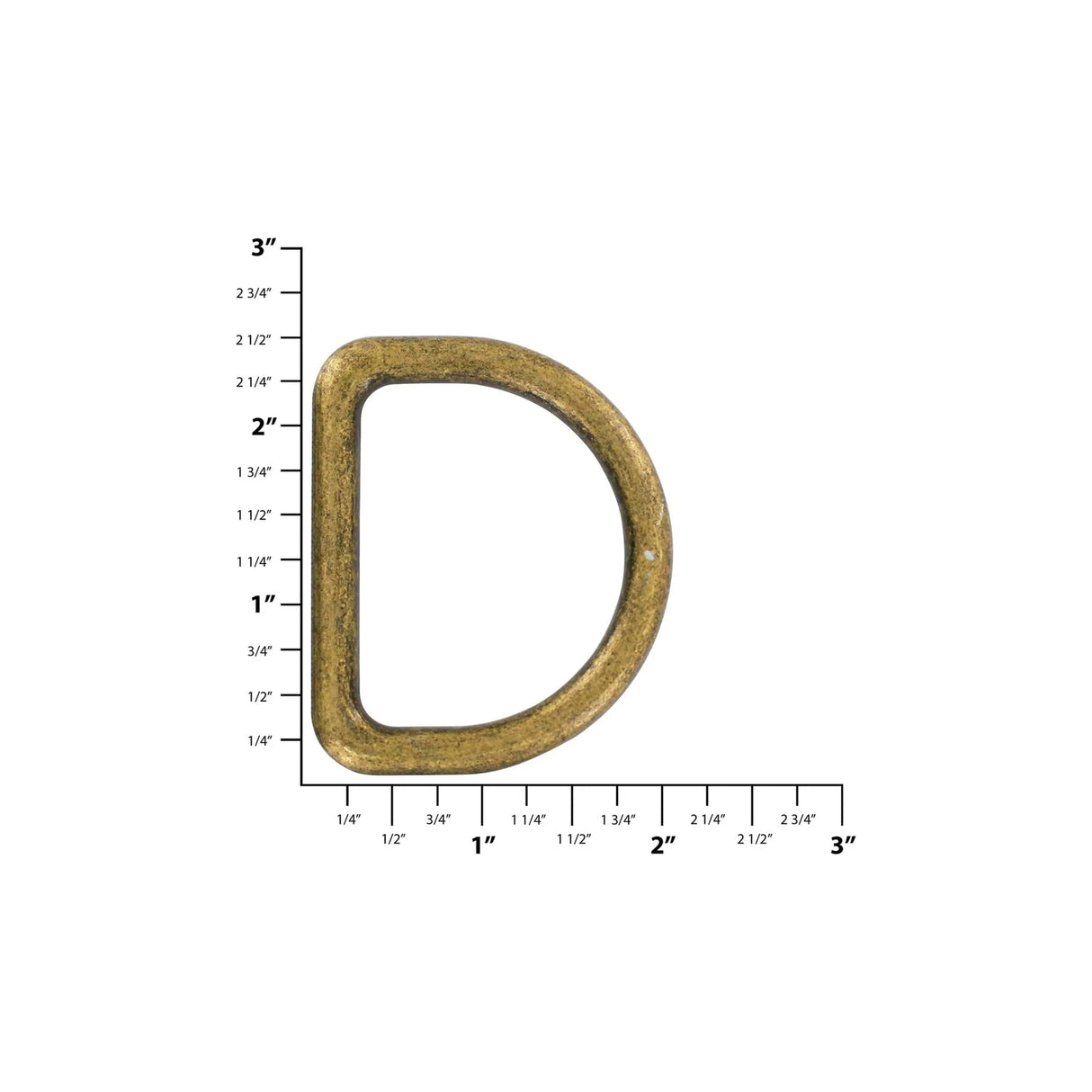 1 7/8" Antique Brass, Cast D-Ring, Zinc Alloy