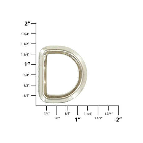 1" Nickel, Solid Beveled D Ring, Zinc Alloy