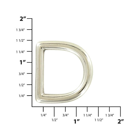 1" Shiny Nickel, Solid D Ring, Solid Brass