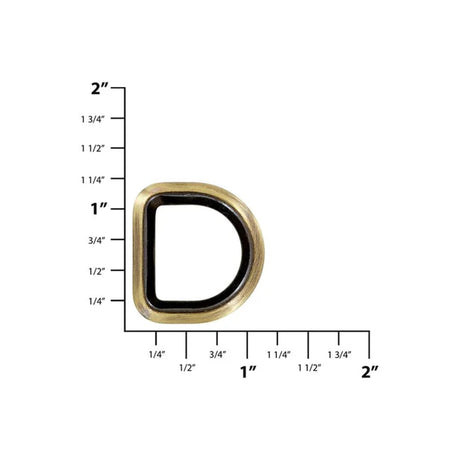 3/4" Antique Brass, Solid Beveled D Ring, Zinc Alloy