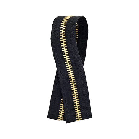 #10 Black, YKK Metal Chain Zipper Tape with Brass Teeth