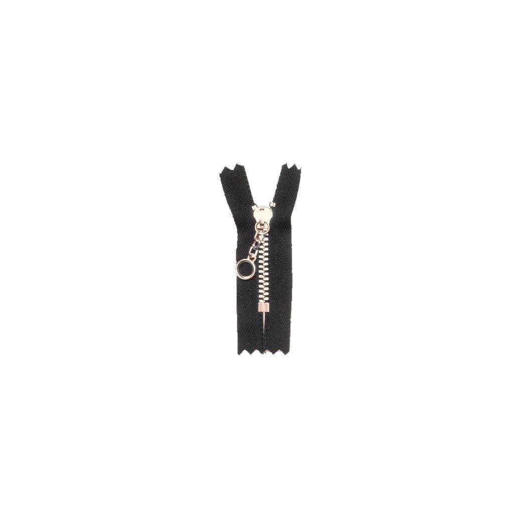 #3 Metal, Black, 7" YKK Closed End Handbag Zipper with Brass Teeth, #451-7-BLK-BRS