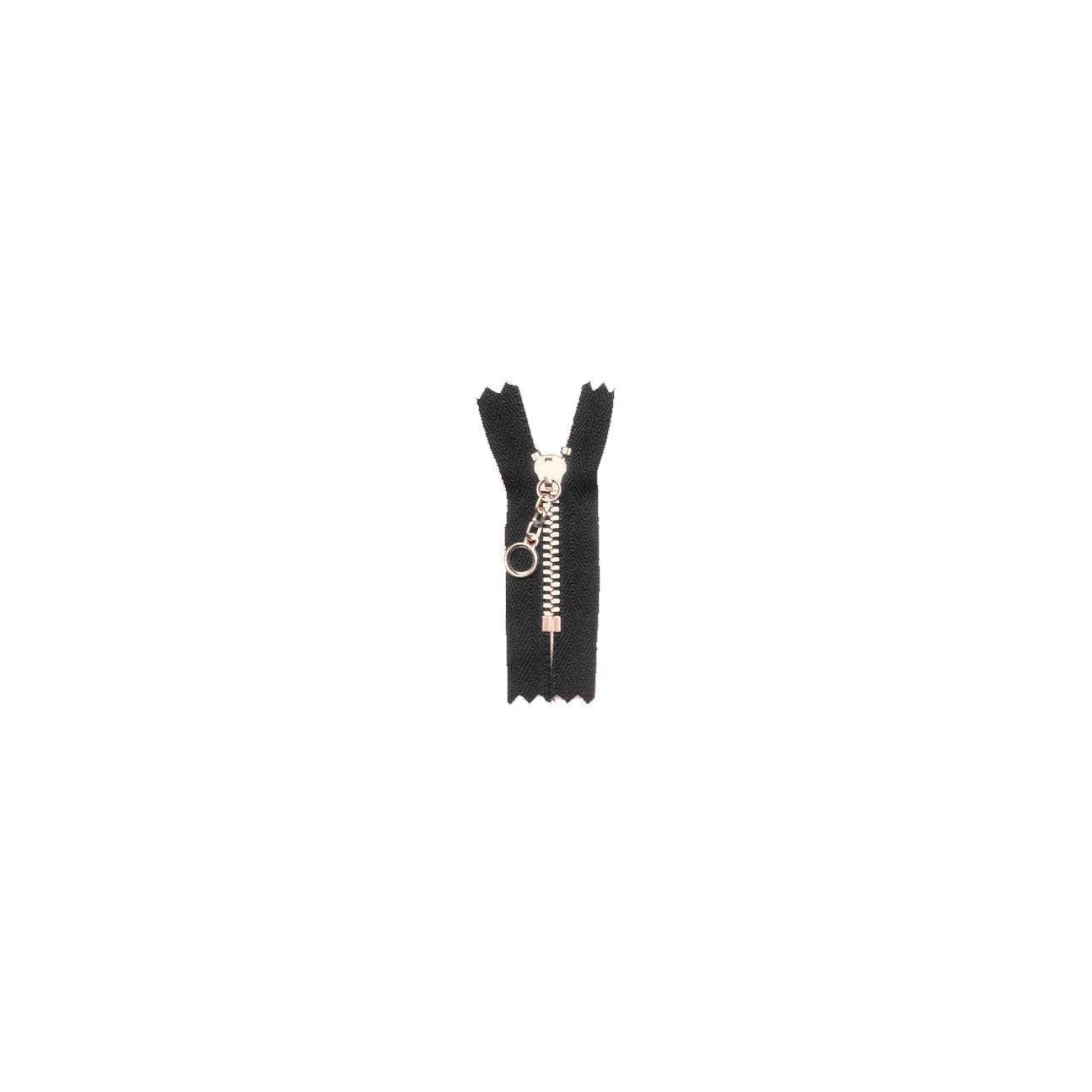 #3 Metal, Black, 4" YKK Closed End Handbag Zipper with Brass Teeth, #451-4-BLK-BRS