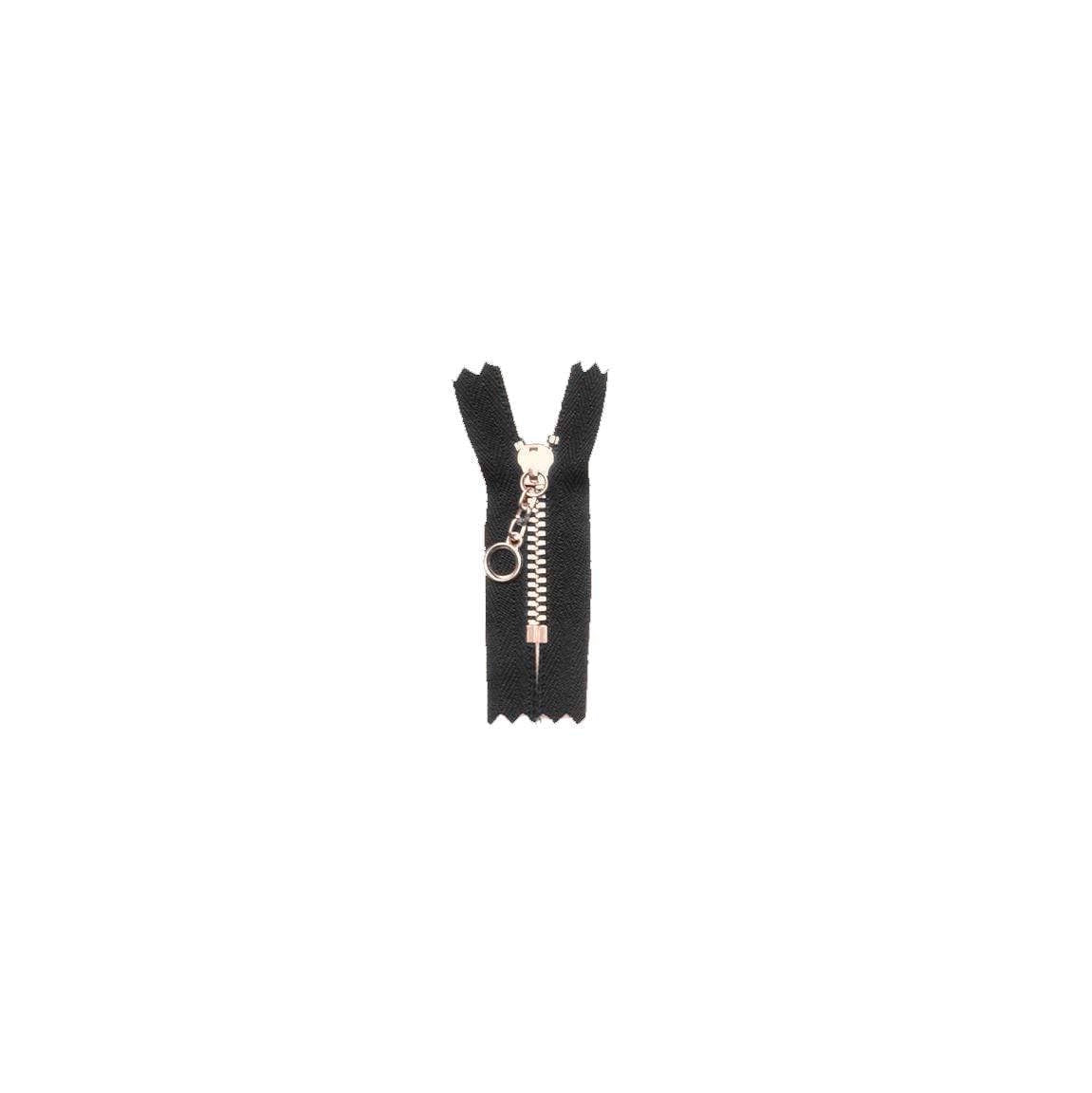 #3 Metal, Black, 6" YKK Closed End Handbag Zipper with Brass Teeth, #451-6-BLK-BRS