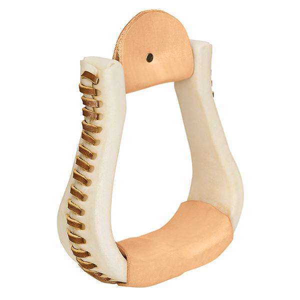 Rawhide Leather Covered Stirrups, Bell, 3" Neck