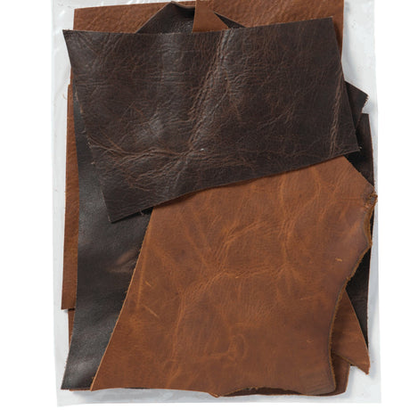 Leather Scraps for Leather Crafts – 3lbs Mixed Sizes, Shapes with 36 Cord  - Full Grain Buffalo Leather Remnants from Journal Making - Great for