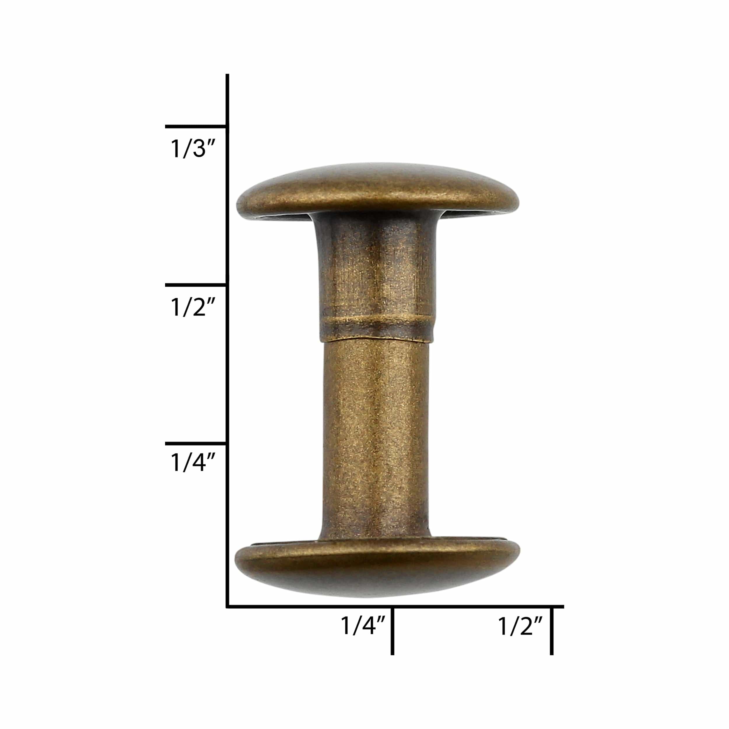 15mm Antique Brass, Double Cap Jiffy Rivets, Solid Brass -100ct