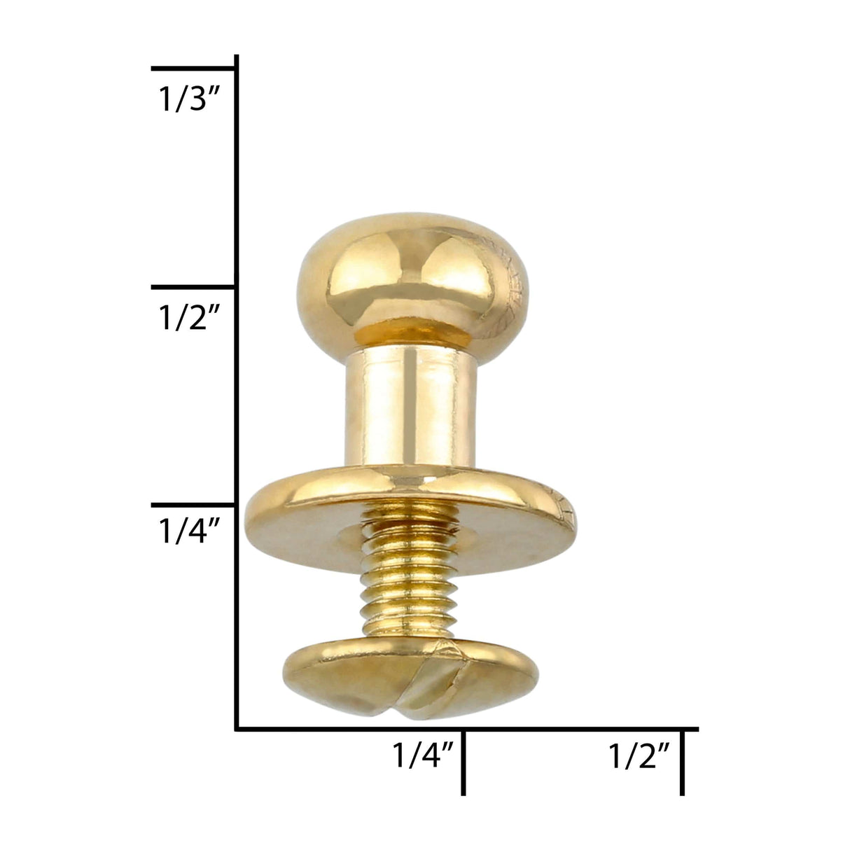 10mm, Shiny Gold, Flat Top Collar Button Stud with Screw, Solid Brass -  PK10, #P-1700-GOLD