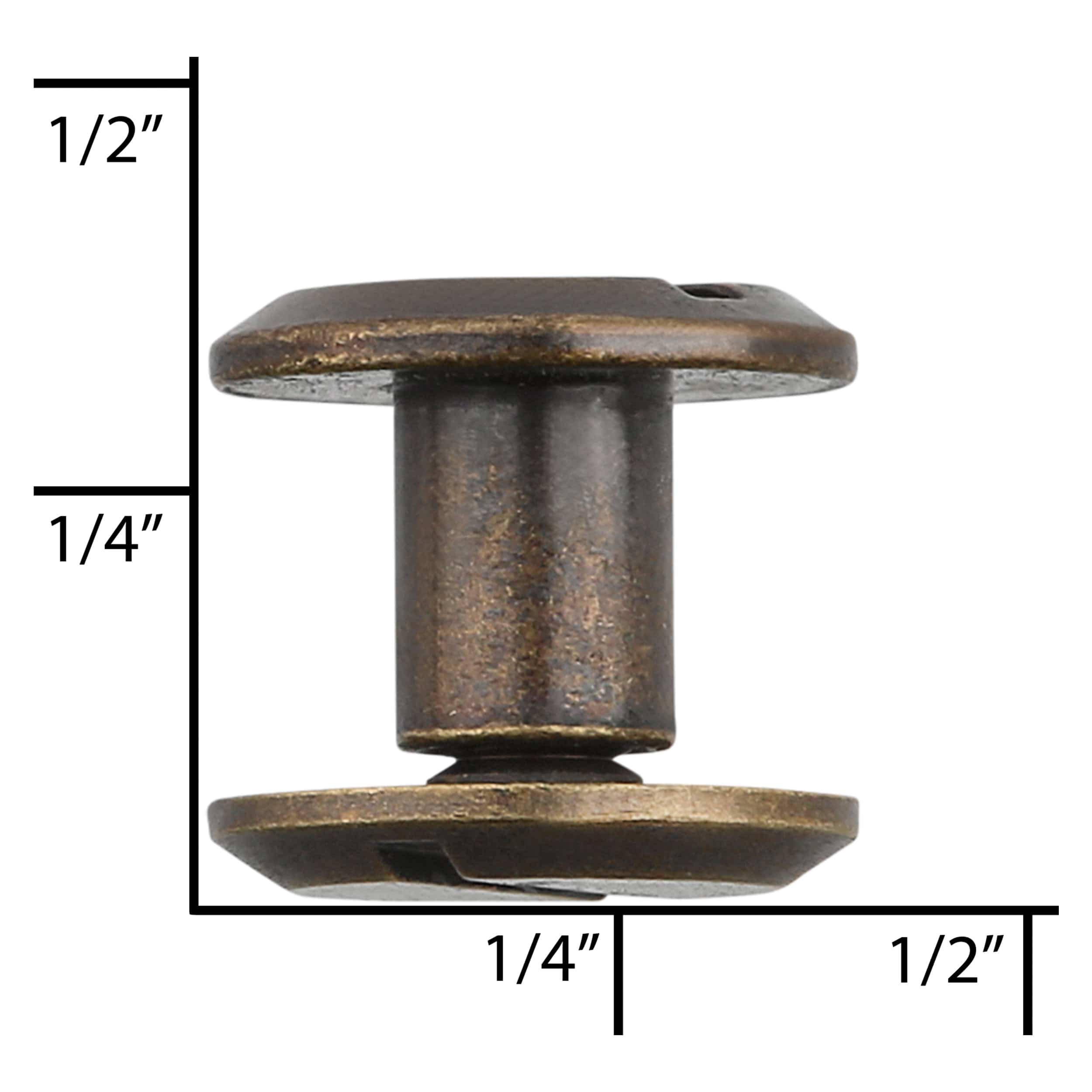 Ohio Travel Bag Fasteners 1/4" Antique Brass, Flat Top Chicago Screw, Solid Brass, #P-2334-ANTB P-2334-ANTB
