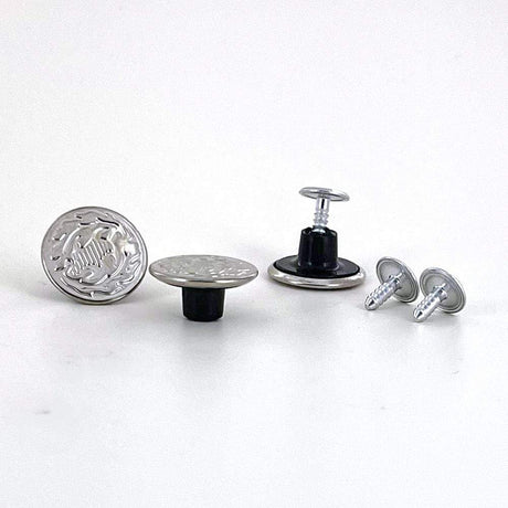 Ohio Travel Bag Fasteners 17mm Nickel, Oak Leaf Jean Button & Tack, Solid Brass, #A-325-NIC A-325-NIC
