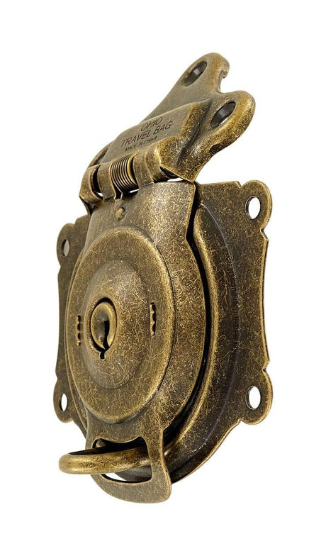 Ohio Travel Bag Locks & Closures 3 1/2" Antique Brass, Large Trunk Lock w/ Spring, Steel, #G-3-ANTB G-3-ANTB