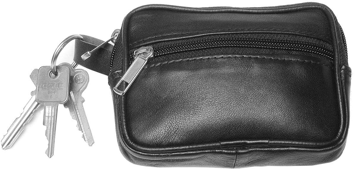 6" Black, Coin Purse w/ Key Ring, Leather, M1441