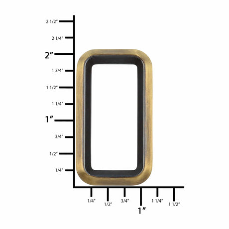 Ohio Travel Bag Rings & Slides 1 1/2" Antique Brass, Cast Beveled Rectangular Ring, Zinc Alloy, #P-2875-ANTB P-2875-ANTB