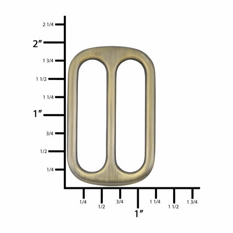 Ohio Travel Bag Rings & Slides 1 1/2" Antique Brass, Double Loop Slide, Zinc Alloy, #P-2810-ANTB P-2810-ANTB