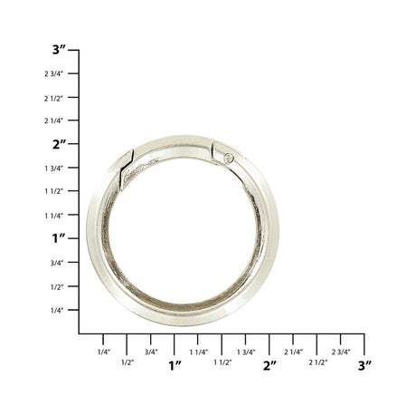 Ohio Travel Bag Rings & Slides 1 1/2" Shiny Nickel, Beveled Round Ring with Spring Gate, Zinc Alloy, #P-2883-NIC P-2883-NIC