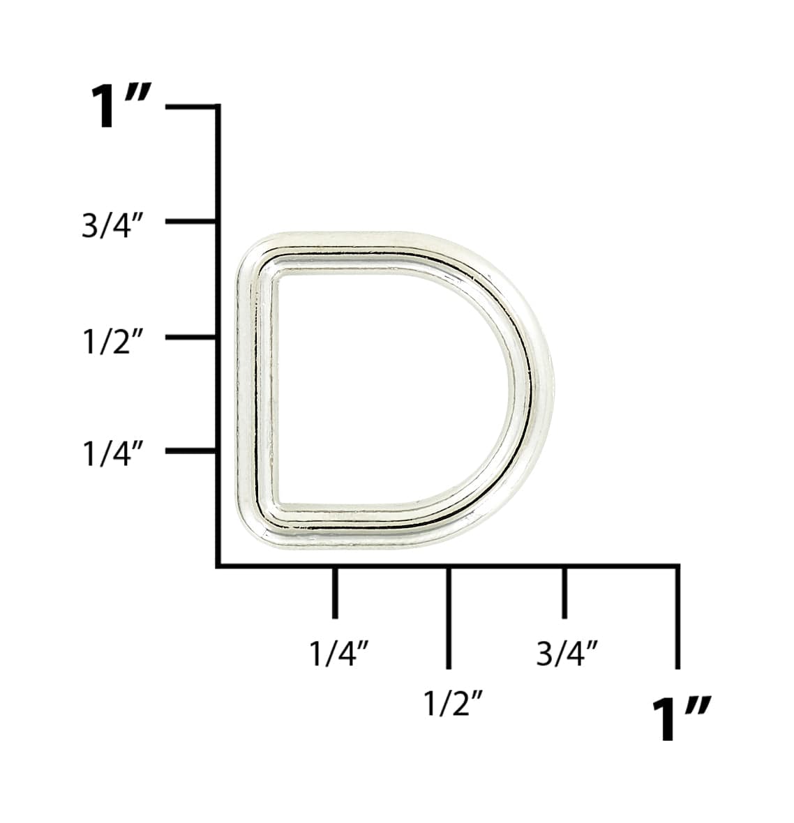 Ohio Travel Bag Rings & Slides 1/2" Nickel, Cast D-Ring, Zinc Alloy, #D-301-NP D-301-NP