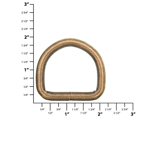 Ohio Travel Bag Rings & Slides 1" Antique Brass, Welded D Ring, Steel, #P-2139-ANTB P-2139-ANTB
