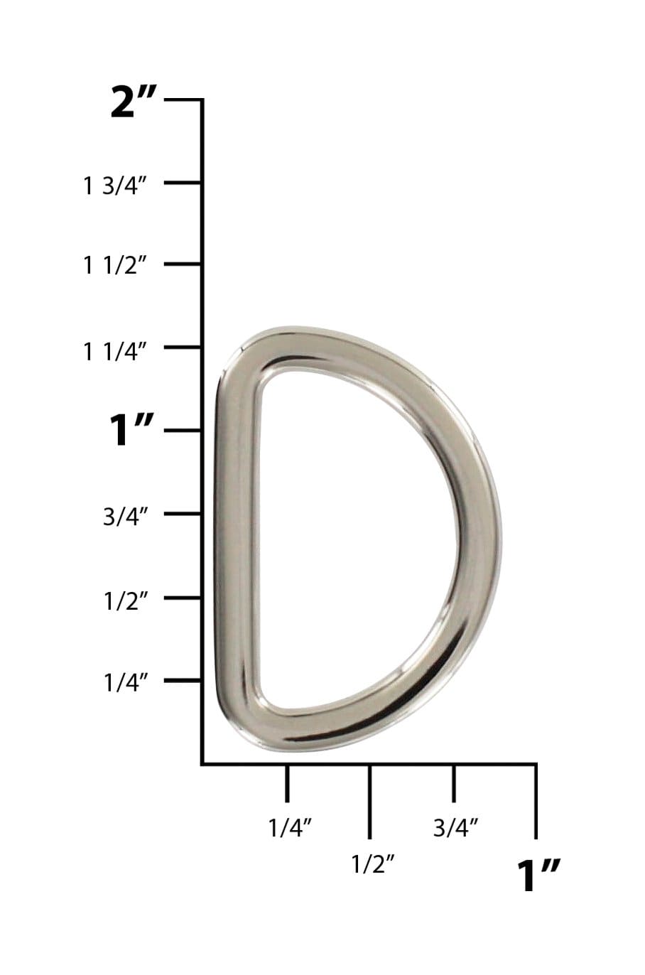 Ohio Travel Bag Rings & Slides 1" Nickel, Flat Cast D Ring, Zinc Alloy, #P-2561-NIC P-2561-NIC