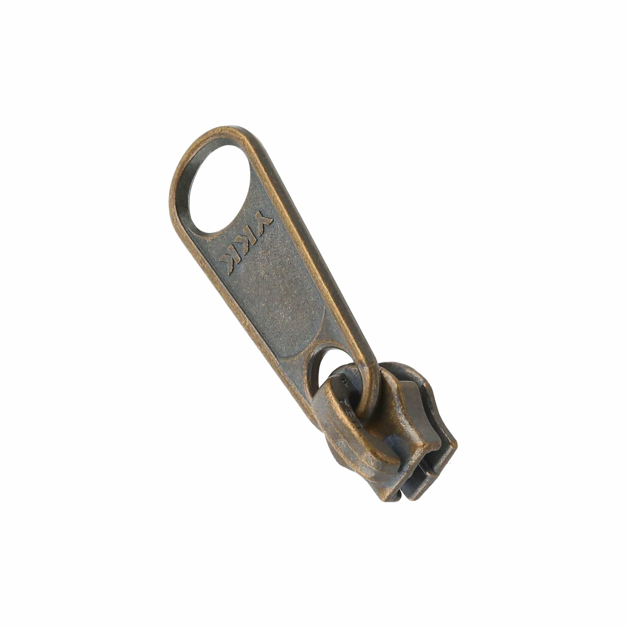 4.5 Antique Brass, Coil, YKK Long Tab Semi-Swivel Slider, Zinc