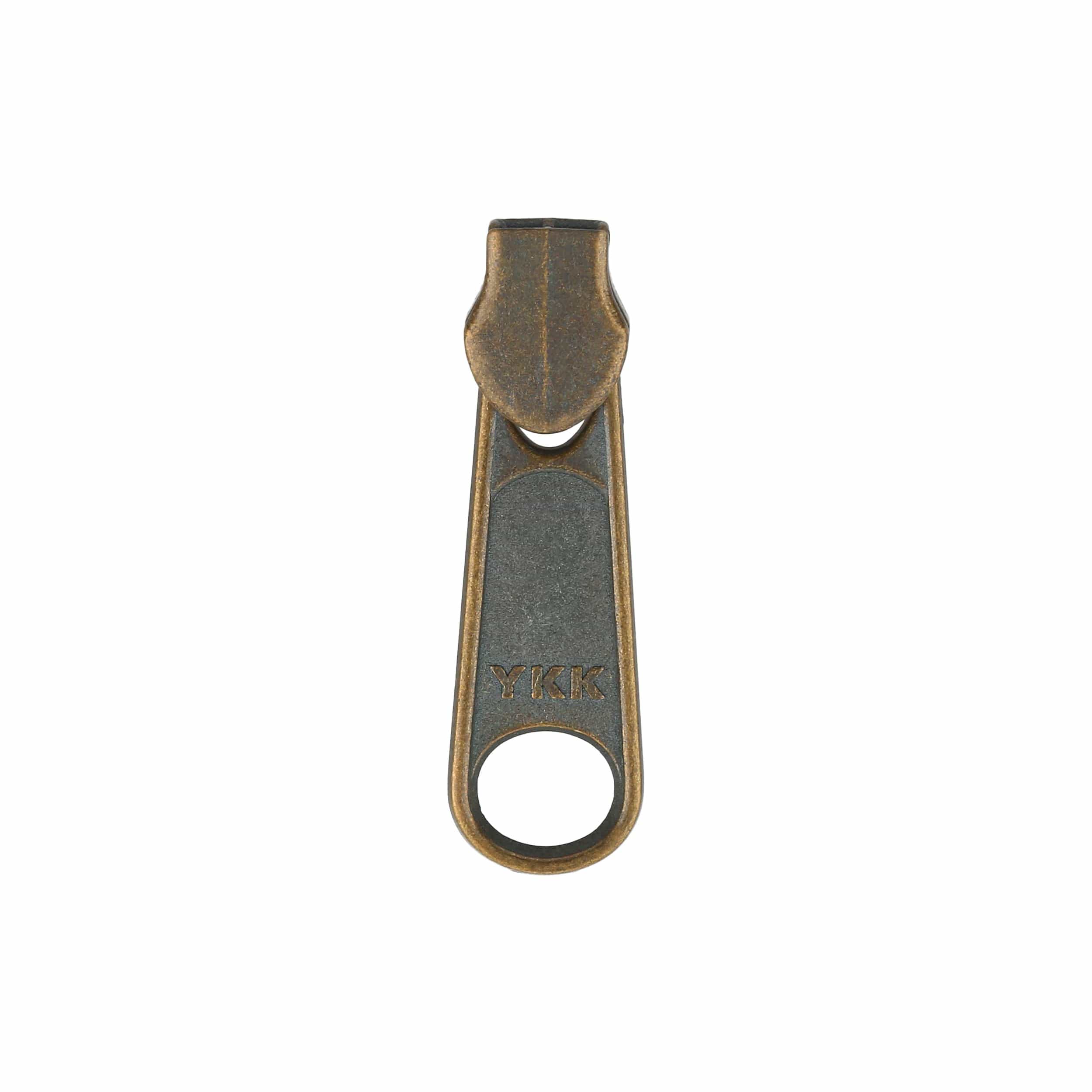 4.5 Antique Brass, Coil, YKK Long Tab Semi-Swivel Slider, Zinc
