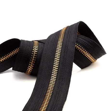 Ohio Travel Bag Zippers #5, Black with Brass, YKK Zipper Chain, Zinc Alloy, #5M-BLK-B 5M-BLK-B