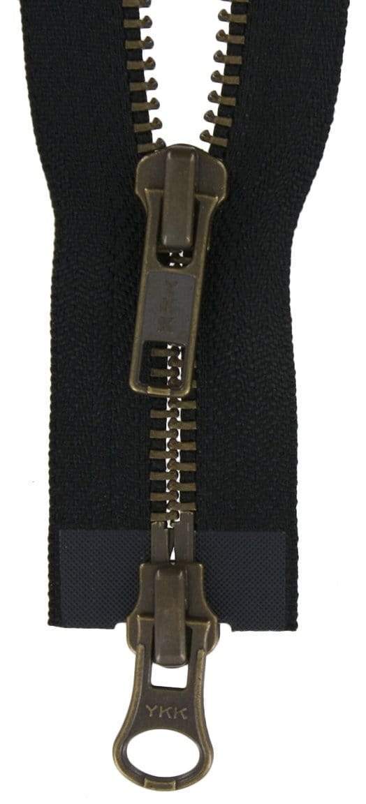 Ohio Travel Bag Zippers #6 2-Way Bomber Zipper 36in Black With Antique Brass Teeth, #6BTW-36-BLK 6BTW-36-BLK